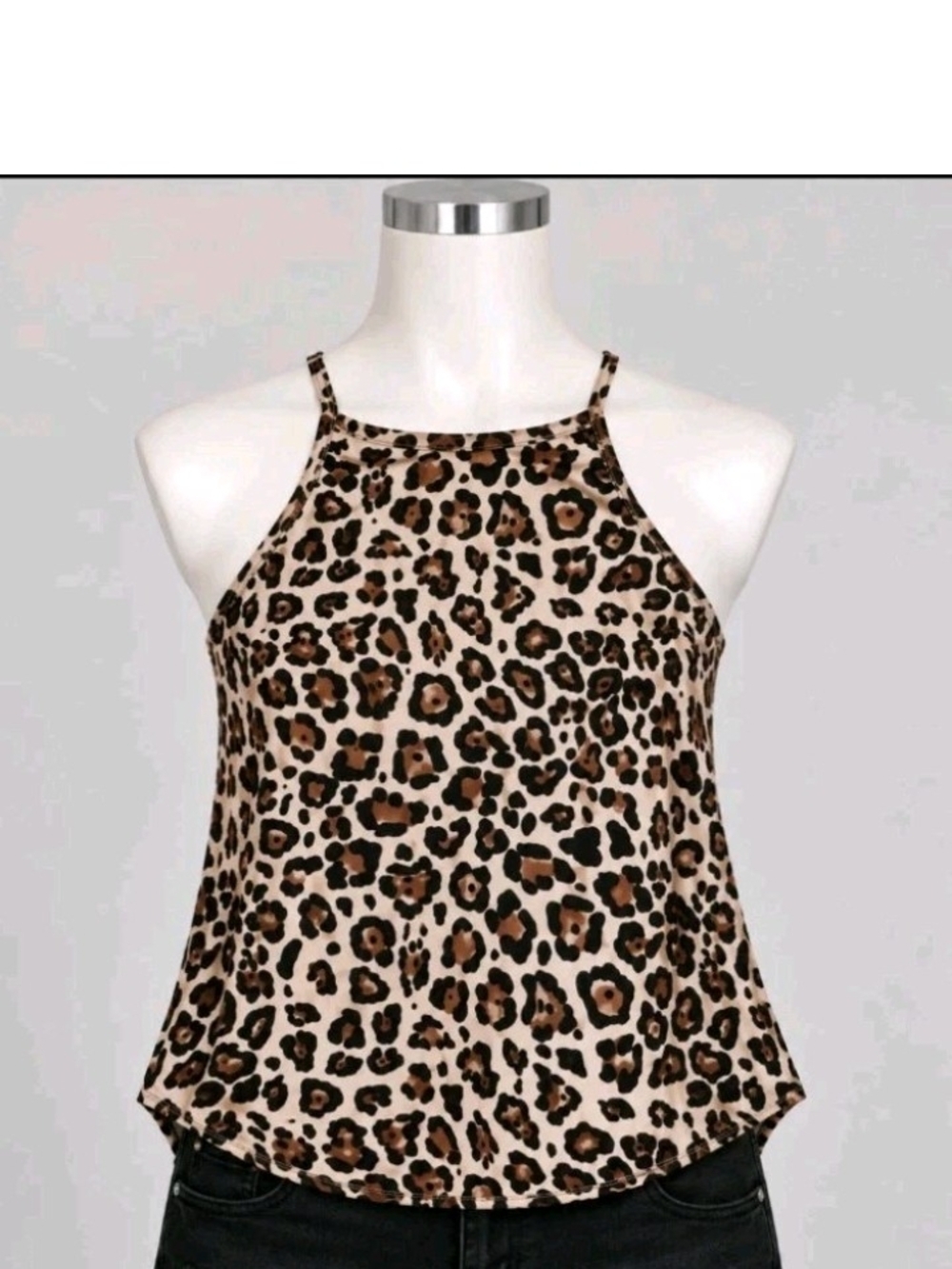 Leopard Print Halter Cami Top - Brown/Black